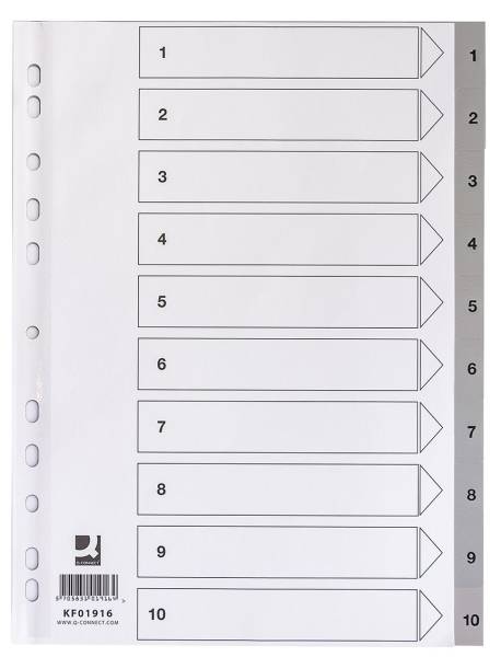 Q-CONNECT Ordnerregister 1-10 A4 PP grau KF01916 Indexblatt