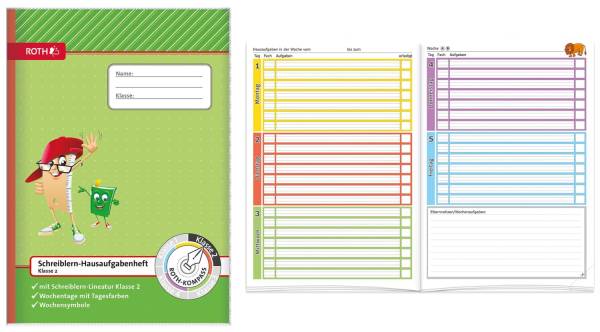ROTH Hausaufgabenheft A4 96S. 2.Klasse 89253 1W-2S mit Schutzumschlag