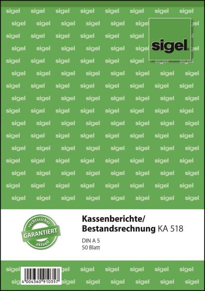 SIGEL Kassenbuch A5 50BL KA518 Bestandsrechnung