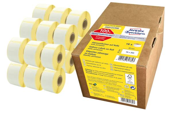AVERY ZWECKFORM Rollenetiketten 36x89mm weiß AS0722390