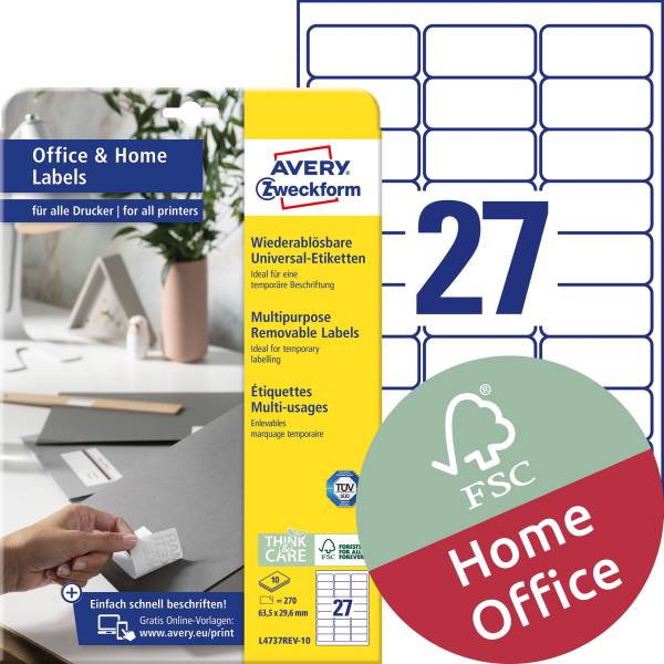 AVERY ZWECKFORM Universaletikett 63,5x29,6 ws L4737REV-10