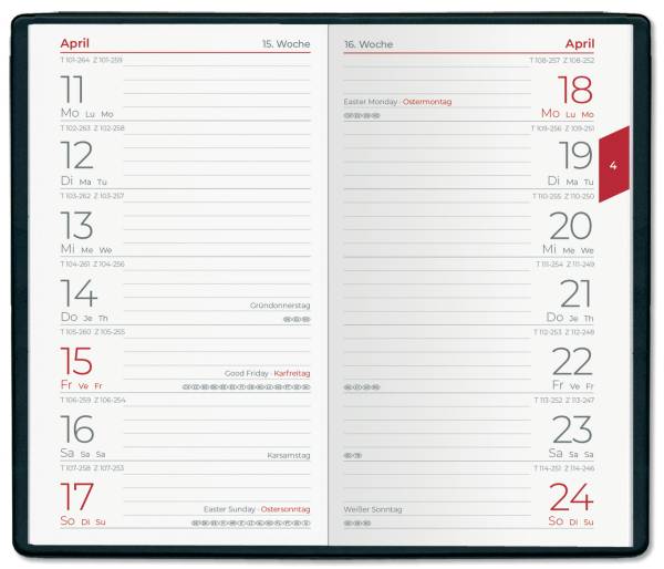 ZETTLER Taschenkalender 1W 1S sort. 152400/660077 9,5x16cm