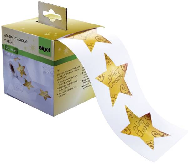 SIGEL Weihn.Sticker 200ST Christmas Stars CS112 auf Rolle