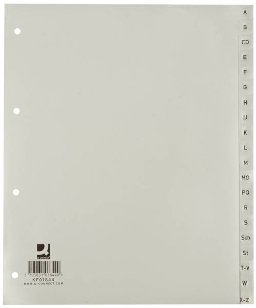 Q-CONNECT Register Plastik A4 A-Z 20tlg. grau KF01844 überbreit