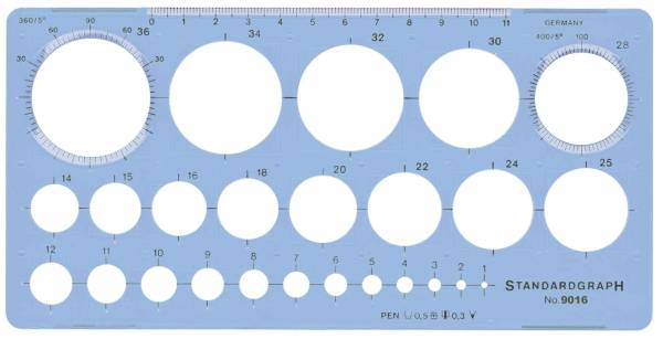 STANDARDGRAPH Kreisschablone mit 25 Kreisen blau 9016