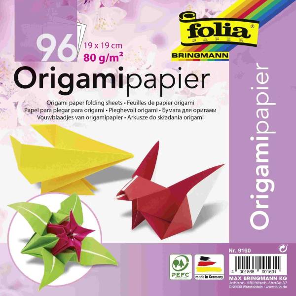 FOLIA Faltblatt Origamipapier 19x19cm 12Farben 9160 96Bl