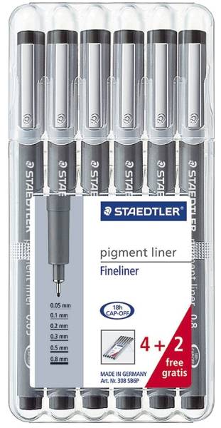 STAEDTLER Pigmentliner 4+2 sort. 308 SB6P