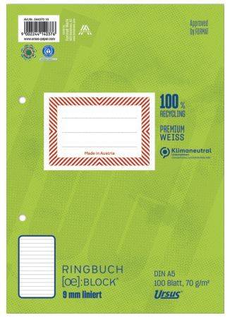 URSUS green Ringbuchblock A5 lin. 100BL 044370 10