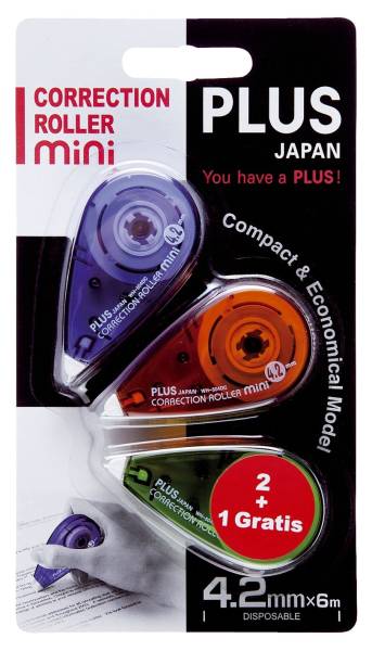 PLUS JAPAN Korrekturroller Mini 4.2mmx6m 43563 2St+1St grat