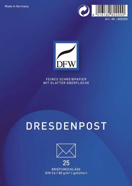 DFW Briefumschlag C6 Dresden Post DRESDNER 800200 25ST