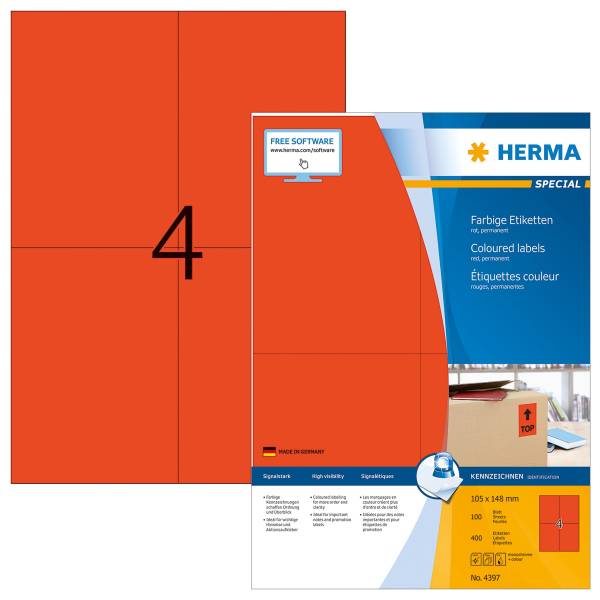 HERMA Universaletiketten 105x148 rot 4397 SuperPrint