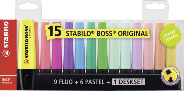 STABILO Textmarker Boss Tischset mit 15 Stiften 7015-01 2+5mm
