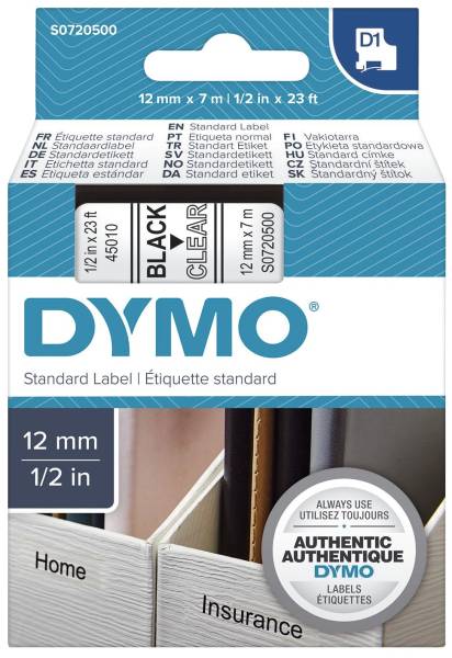 DYMO Schriftband 12mm 7m transp./schwarz S0720500 45010