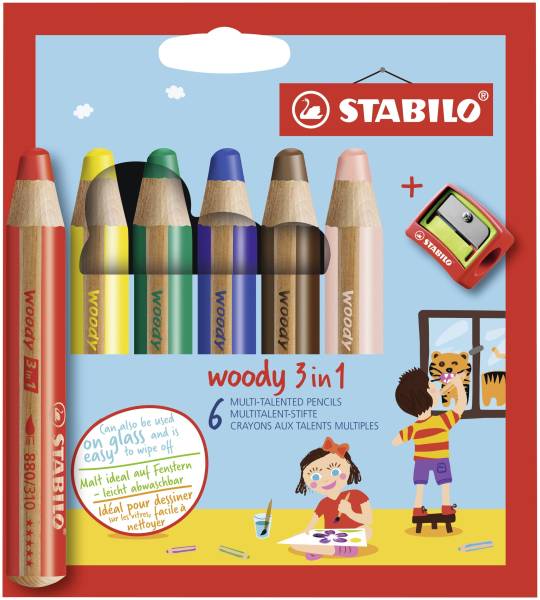 STABILO Farbstifte Woody 6ST 8806-2 +Spitzer