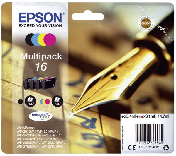 EPSON Inkjetpatrone Nr. 16 sw,c,m,y C13T16264012 Multipack