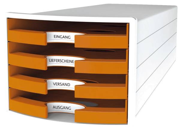 HAN Schubladenbox 4 Laden weiß/orange 1013-51 offen