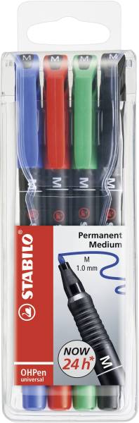 STABILO Folienstift OHPen M Etui 4 Farben 843/4 permanent