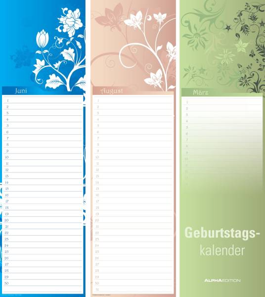 ALPHA Geburtstagskalender Mini 880812 95x330mm immerwährend