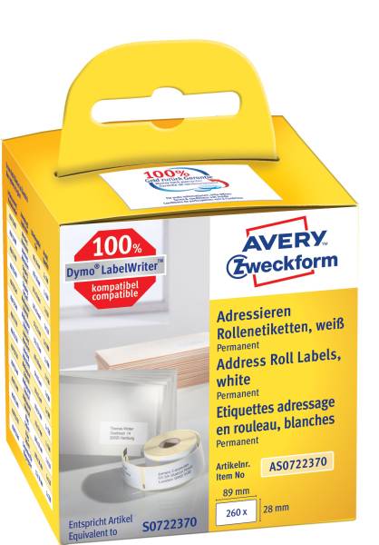 AVERY ZWECKFORM Rollenetiketten 2RL 28x89mm weiß AS0722370