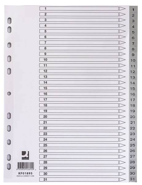 Q-CONNECT Ordnerregister 1-31 A4 PP grau KF01895 Indexblatt