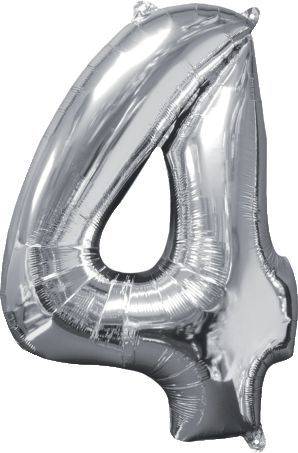 Folienballon Zahl 4 silber 195801 66cm