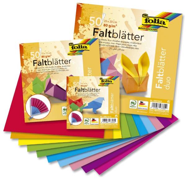 FOLIA Faltblatt Duo 50BL 10 Farben sortiert 499/2020 80g 20x20cm