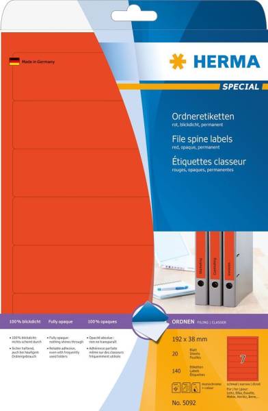 HERMA Universaletikett 192x38 rot 5092 f OrdnerBB