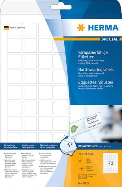 HERMA Folienetiketten 24,0x24,0 weiß 8339 wetterfest