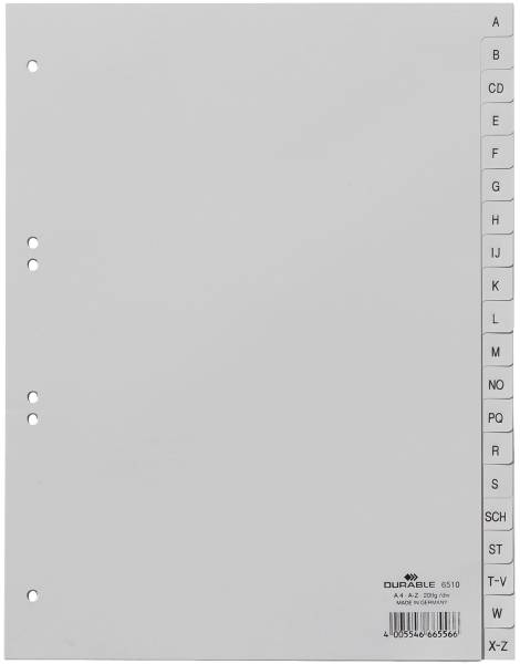 DURABLE Register Plastik A-Z 20tlg. grau 6510 10 geprägte Taben