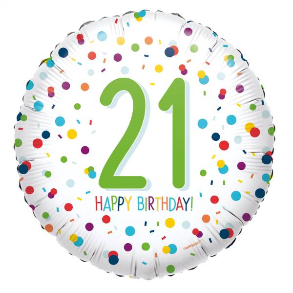 AMSCAN Folienballon Happy Birthday 21 Konfetti 4201201