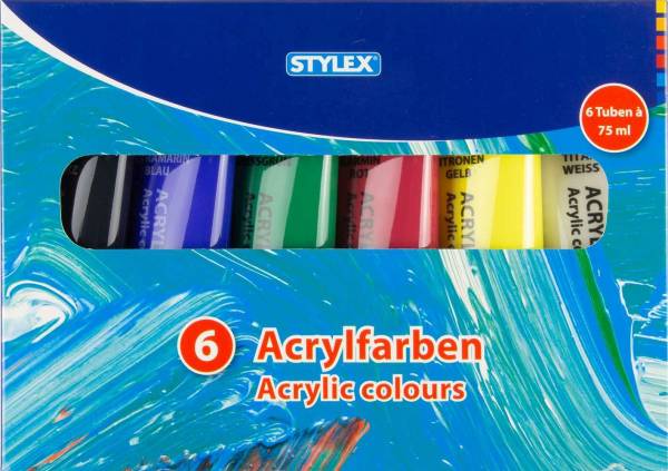 STYLEX Acrylfarbe 6ST farbig sortiert 28653