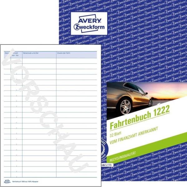 AVERY ZWECKFORM Fahrtenbuch A5 32Bl 1222