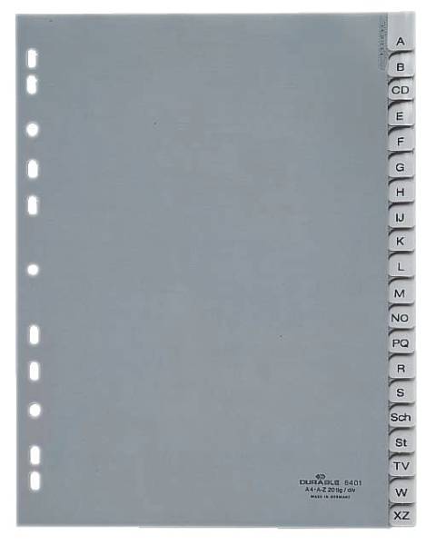 DURABLE Register Plastik A-Z A4 20tlg. grau 6401 10 umschweißte Taben