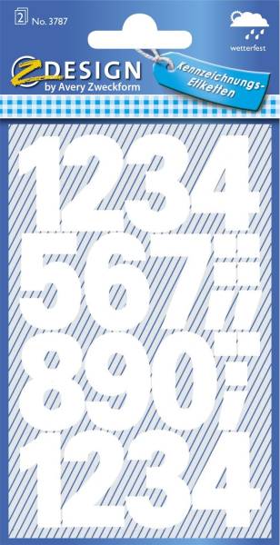AVERY ZWECKFORM Zahlenetikett 0-9 Folie weiß 32 Stück 3787