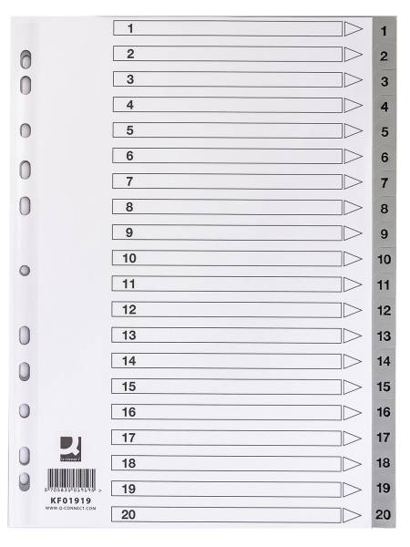 Q-CONNECT Ordnerregister 1-20 A4 PP grau KF01919 Indexblatt