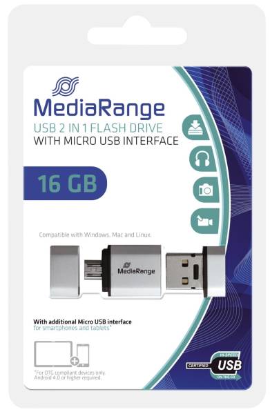 MEDIARANGE USB Stick 16GB 2.0+MicroUSB MR931-2