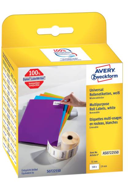 AVERY ZWECKFORM Rollenetiketten 19x51mm weiß AS0722550