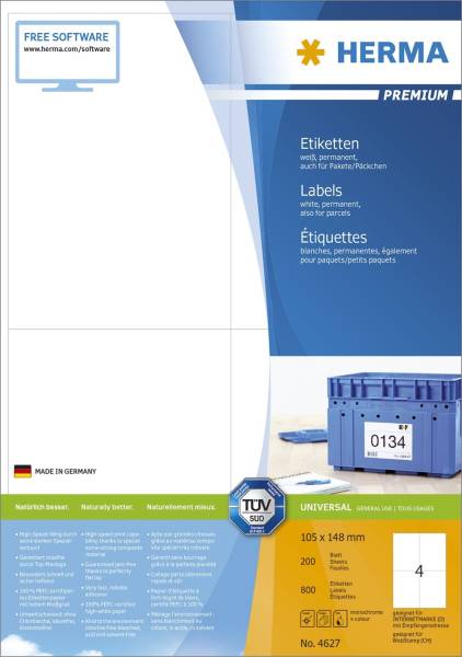 HERMA Universaletiketten 105x148mm weiß 4627 800 Stück permanent haftend