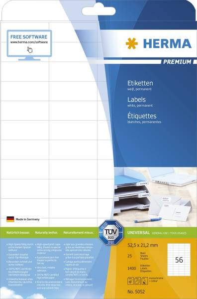 HERMA Universaletiketten 52,5x21,2 mm weiß 5052 Premium 1400 St. permanent