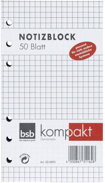 BSB Ersatznotizblock A5 50BL kariert 02-0100