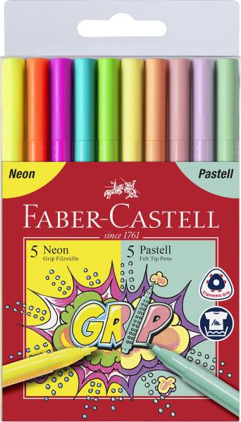 FABER CASTELL Faserschreiber 10ST Neon+Pastell 155312 sort.
