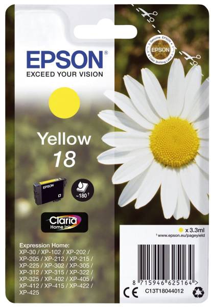 EPSON Inkjetpatrone Nr. 18 yellow C13T18044012 3,3ml