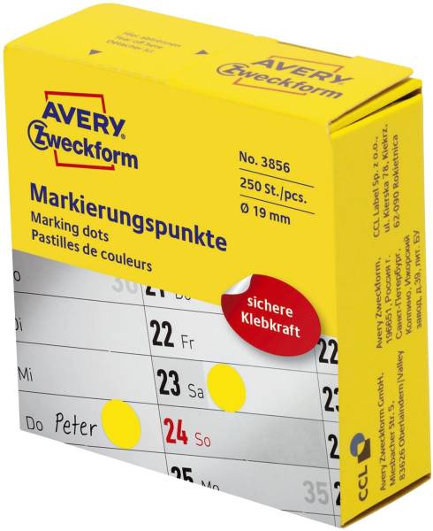 AVERY ZWECKFORM Markierungspunkte D19mm gelb 3856