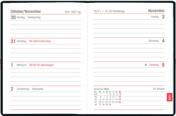 ZETTLER Taschenkalender 1W 2S fbg.sort 660097/660-1001 8x11,5cm