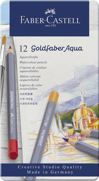 FABER CASTELL Aquarellfarbstiftetui Aqua 12ST sortiert 114612 Goldfaber