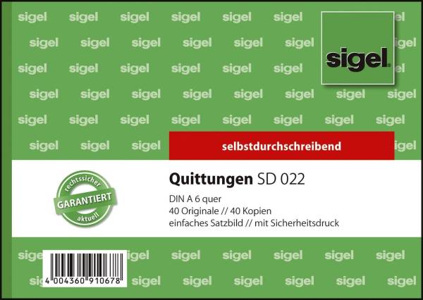 SIGEL Quittung A6/2x40BL SD022 2 fach SD