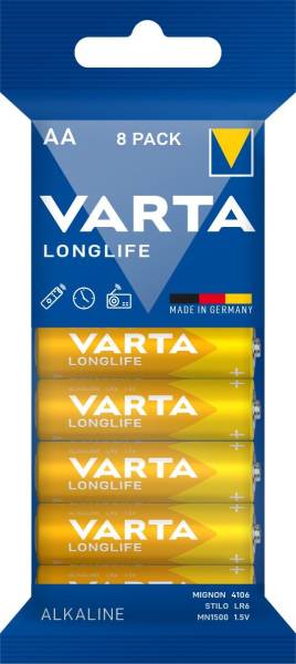 VARTA Batterie 8ST Alkali LONGLIFE 4106101328 AA