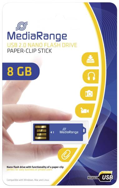 MEDIARANGE USB Stick 2,0 ClipOn blau MR975 8GB