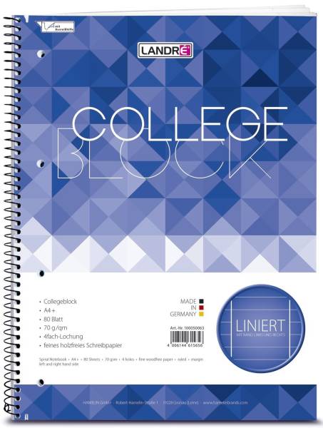 LANDRE Collegeblock A4+ 80BL Lin37 100050063 lin.bd.Rd.