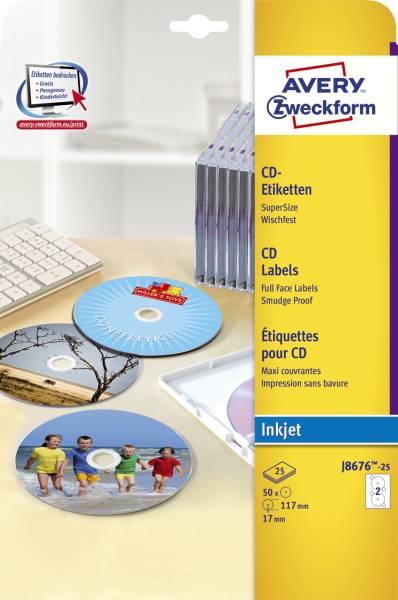 AVERY ZWECKFORM Inkjet Etikett CD DVD J8676-25